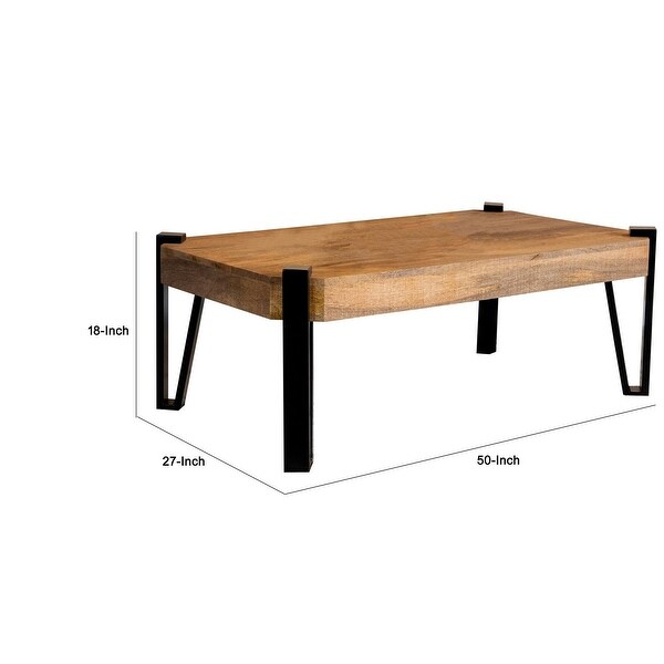 Ayla 50 Inch Coffee Table， Iron Hairpin Legs， Rustic Brown Mango Wood