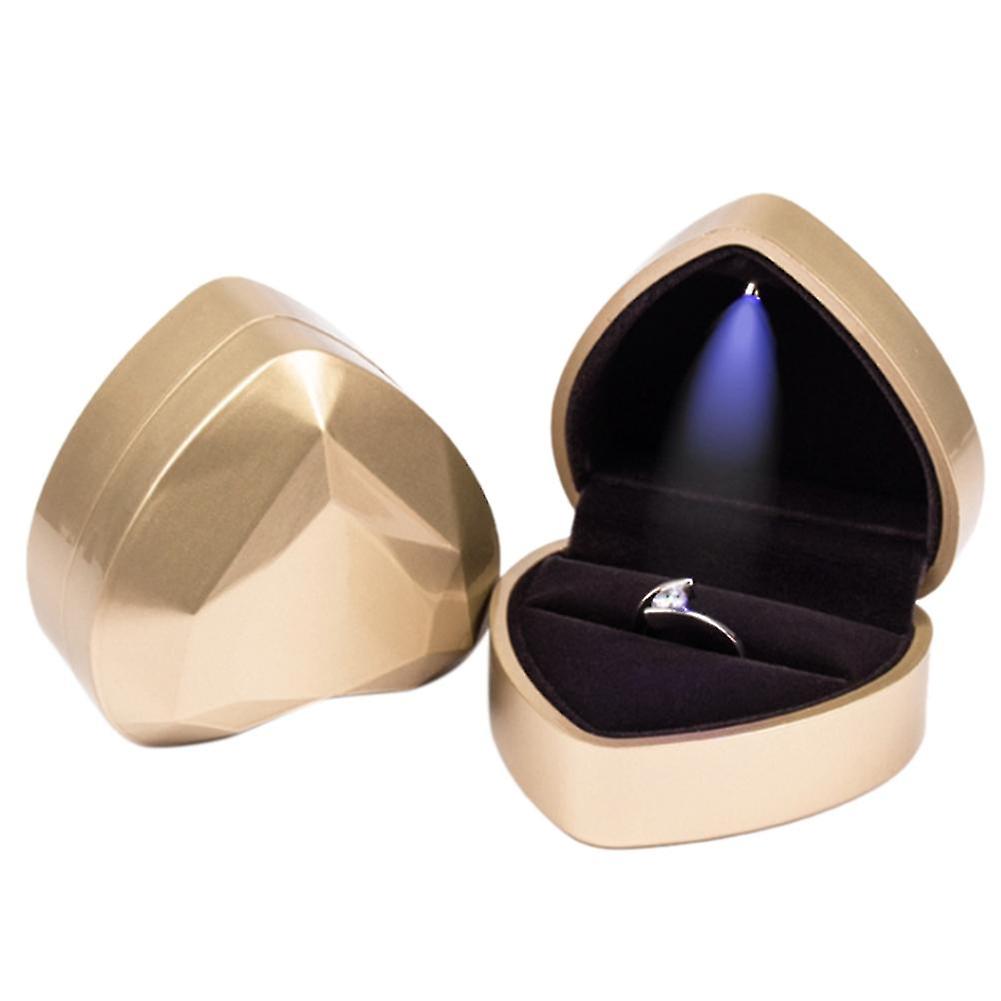 Heart-shaped Led Wedding Ring Box With Display Storage Jewelry Case Gold