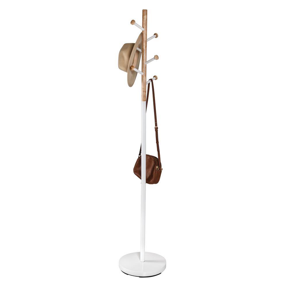 Honey-Can-Do WhiteNatural Freestanding Coat Rack with 6 Hooks GAR-09525