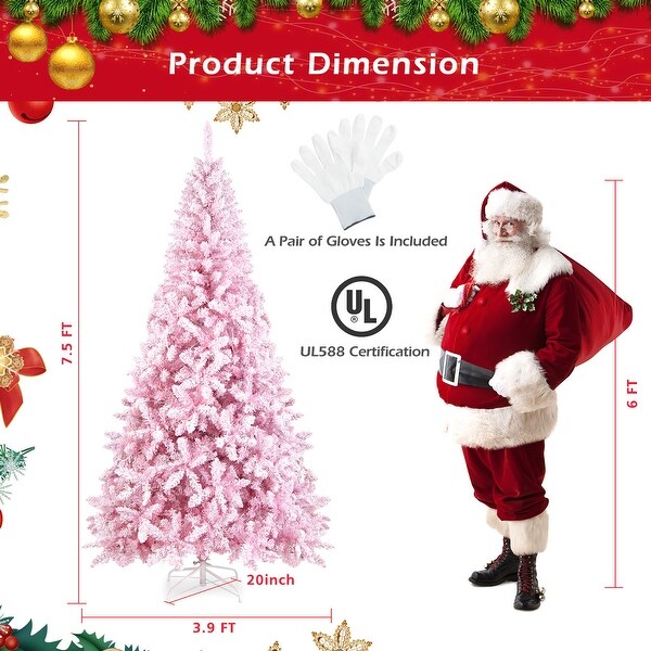 Gymax 7.5FT PreLit Hinged Artificial Snow Christmas Tree Decor Tree