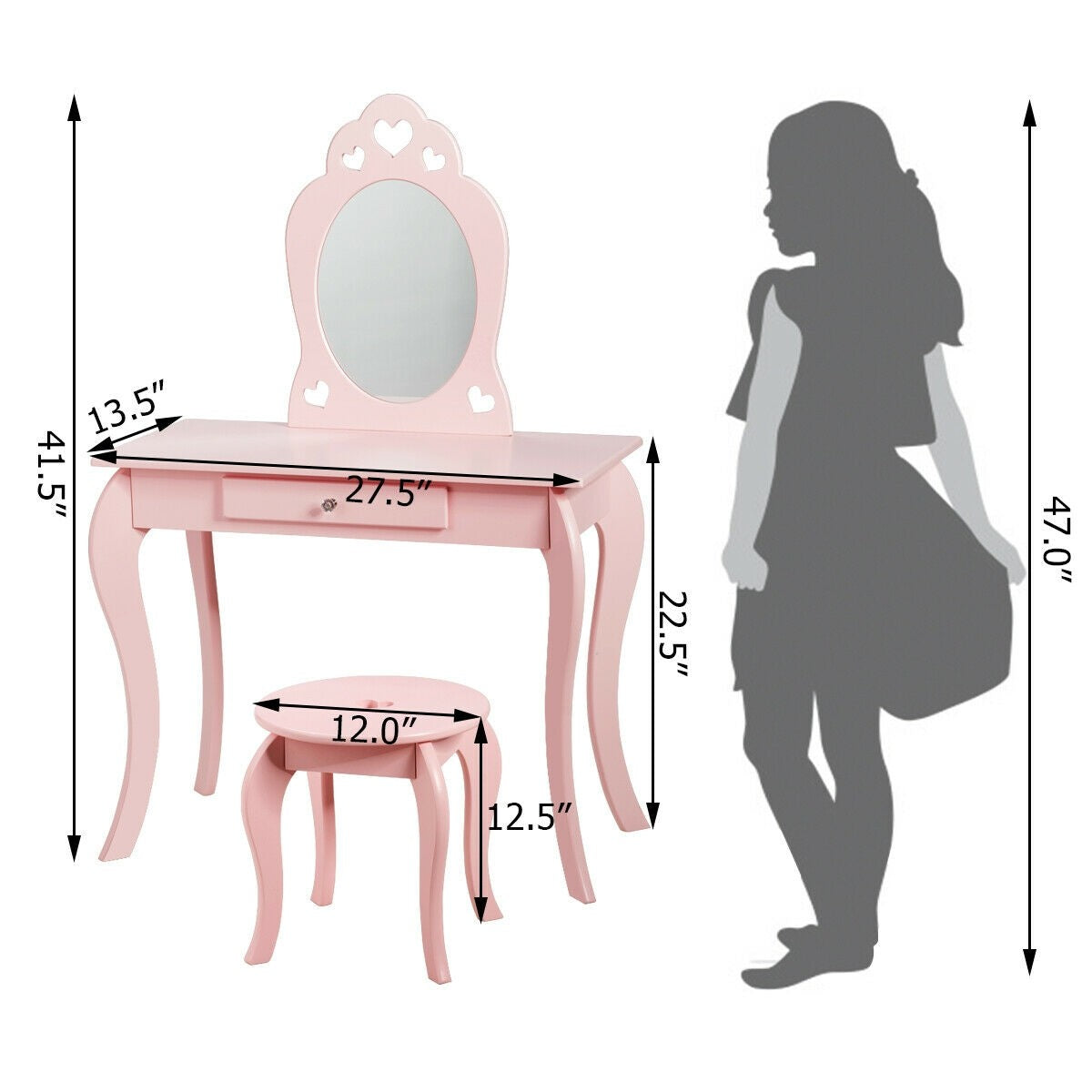 Costzon Kids Vanity Table, 2 in 1 Detachable Design with Dressing Table and Writing Desk