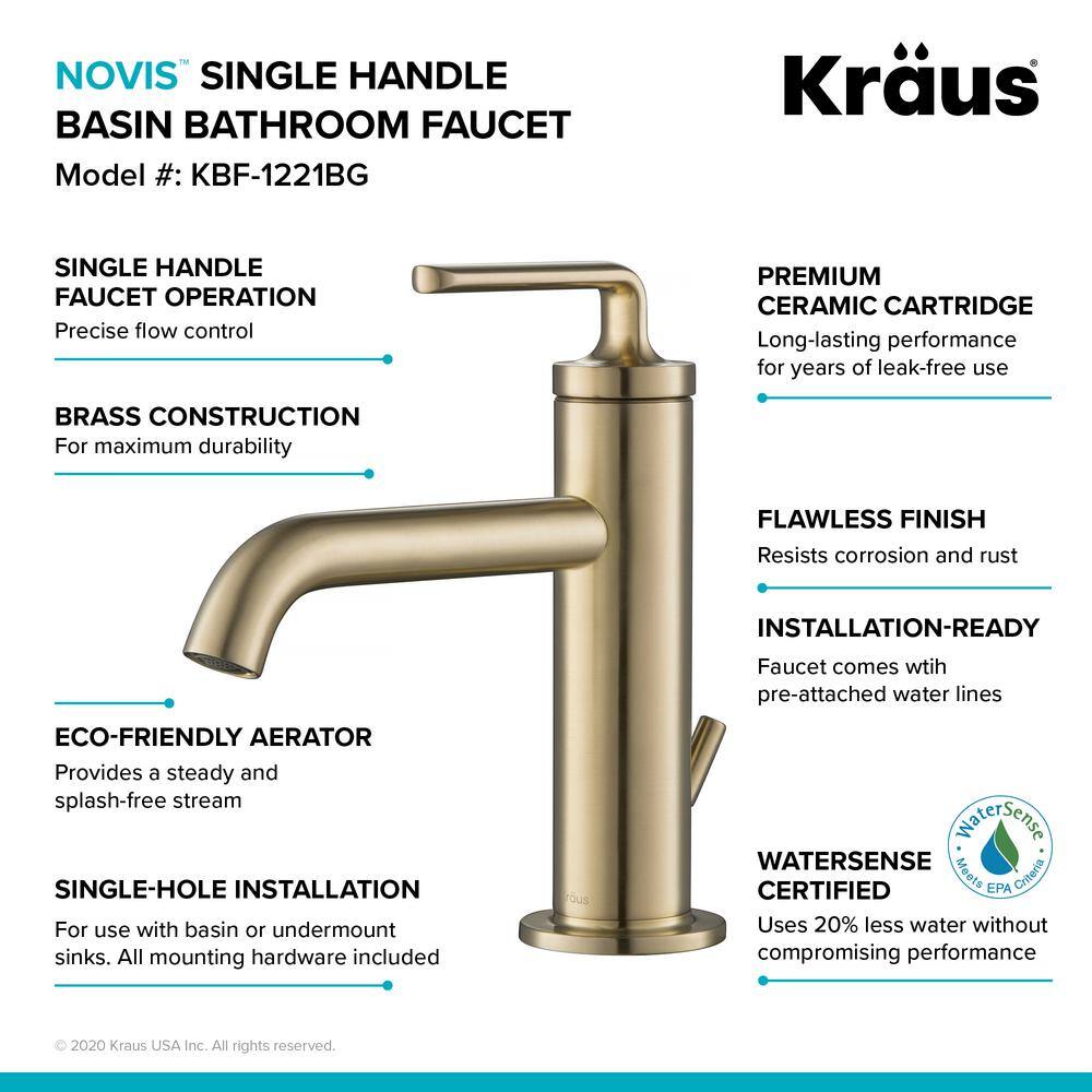 KRAUS Ramus Single Handle Bathroom Sink Faucet with Lift Rod Drain in Brushed Gold (2-Pack) KBF-1221BG-2PK