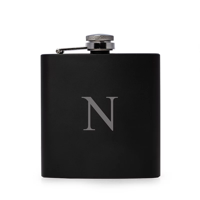 Vincent Initial Monogrammed Black Flask