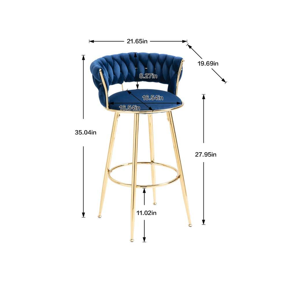 35.04 Inch Navy Wood Bar Stools with Low Back and Footrest Counter Height Bar Chairs GM-H-96