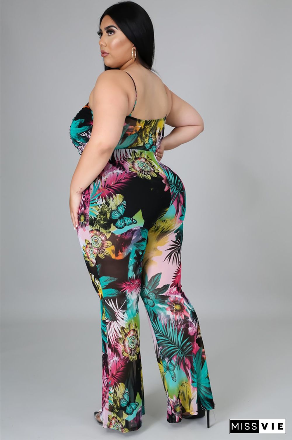 Plus Size Floral Print Sleeveless Wide Leg Jumpsuit