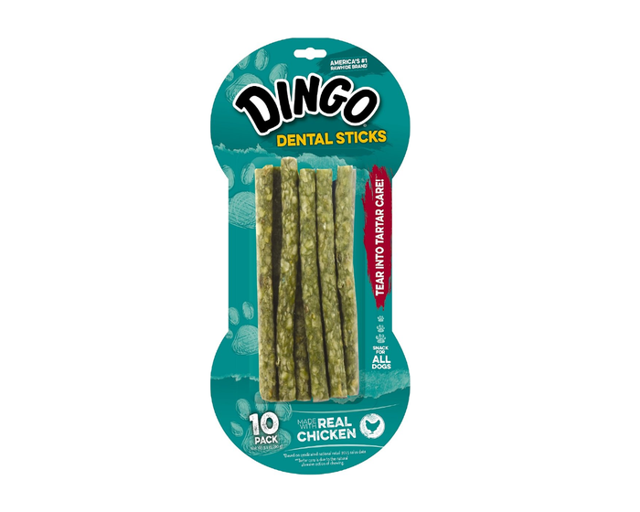 Dingo Dental Tartar Control Dog Treat Sticks， 10 Count Pack