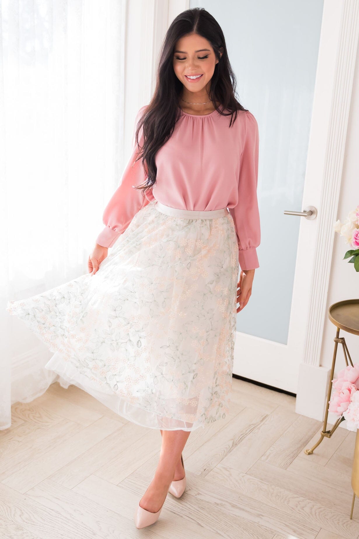 Classic Beauty Modest Embroidered Tulle Skirt