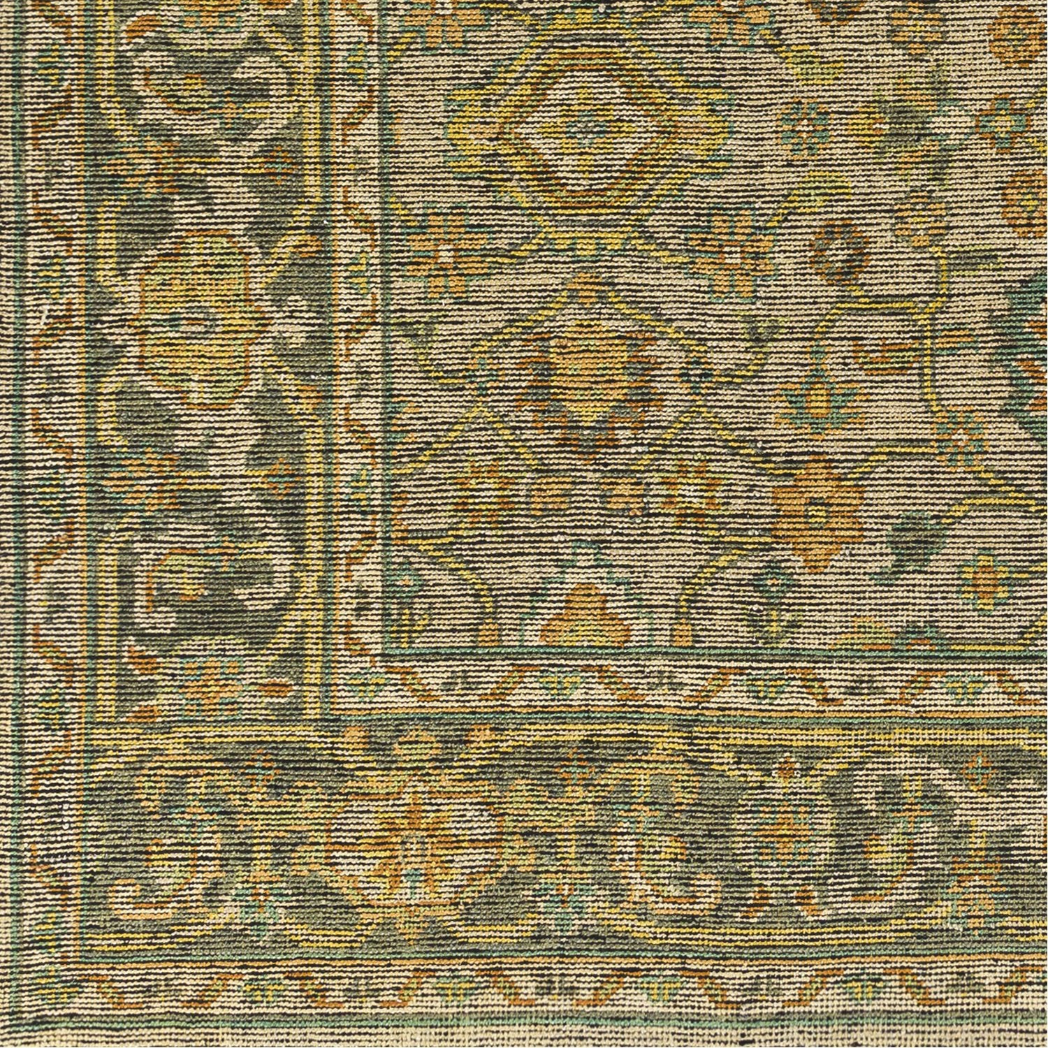 Reign Hand Knotted Rug in Khaki, Black, Teal, Bright Yellow, Peach, Burnt Orange