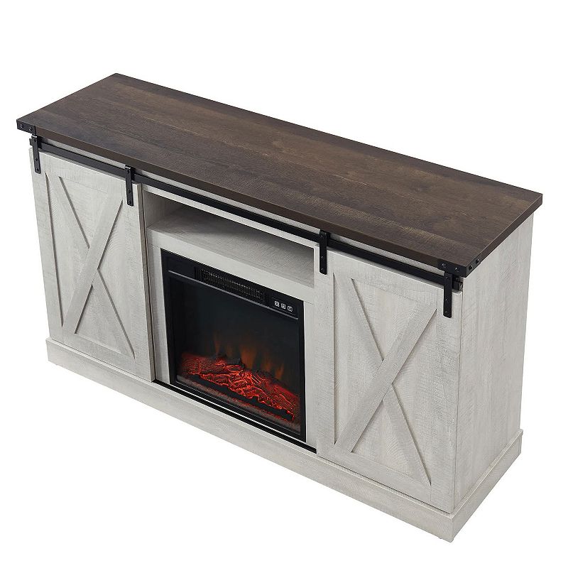 Edyo Living Electric Fireplace Tv Stand Table With Sliding Barn Door