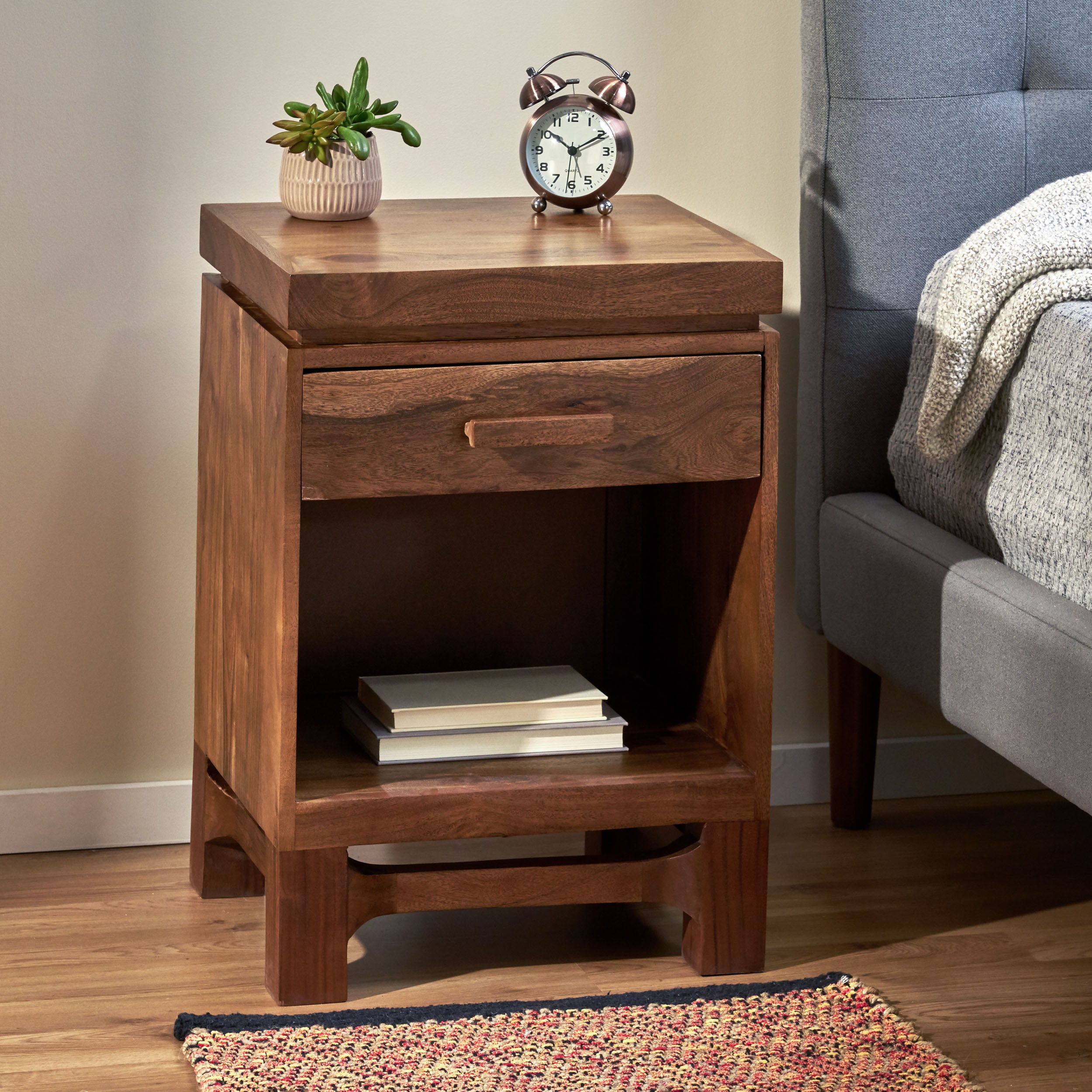 Lindale Boho Handcrafted Acacia Wood Nightstand