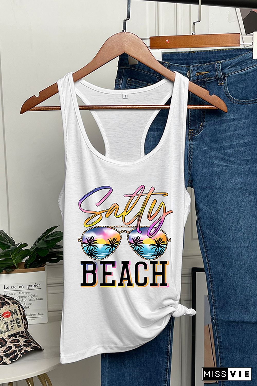 Salty Beach Sunglasses Printed Sleeveless Tank Top Wholesale