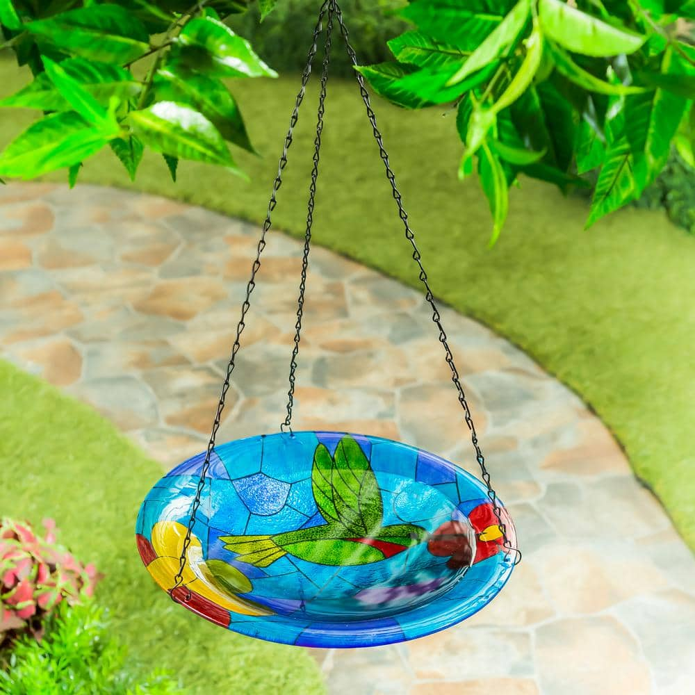 Evergreen Hummingbird 14 in. Glass Hanging Birdbath 2GB7009