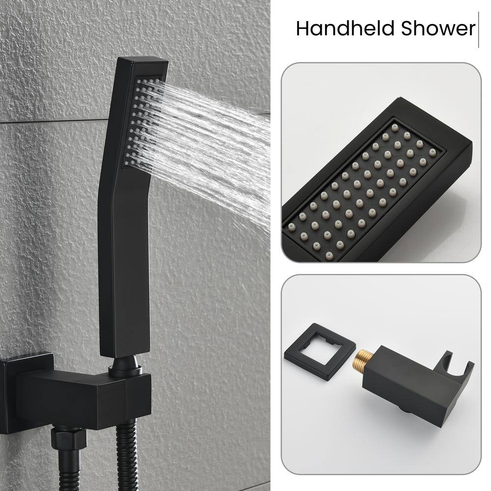 Utopia 4niture Amigs 2-Spray Patterns with 2 GPM 11.8 in. Wall Mount Rainfall Dual Shower Head with Slide Bar and Hand-Shower in Black HATH-6003-12MB-BK