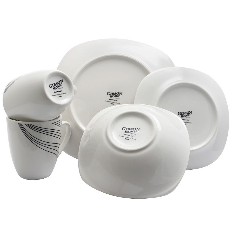 Gibson Curvation 16-Piece Soft Square Dinnerware Set in White