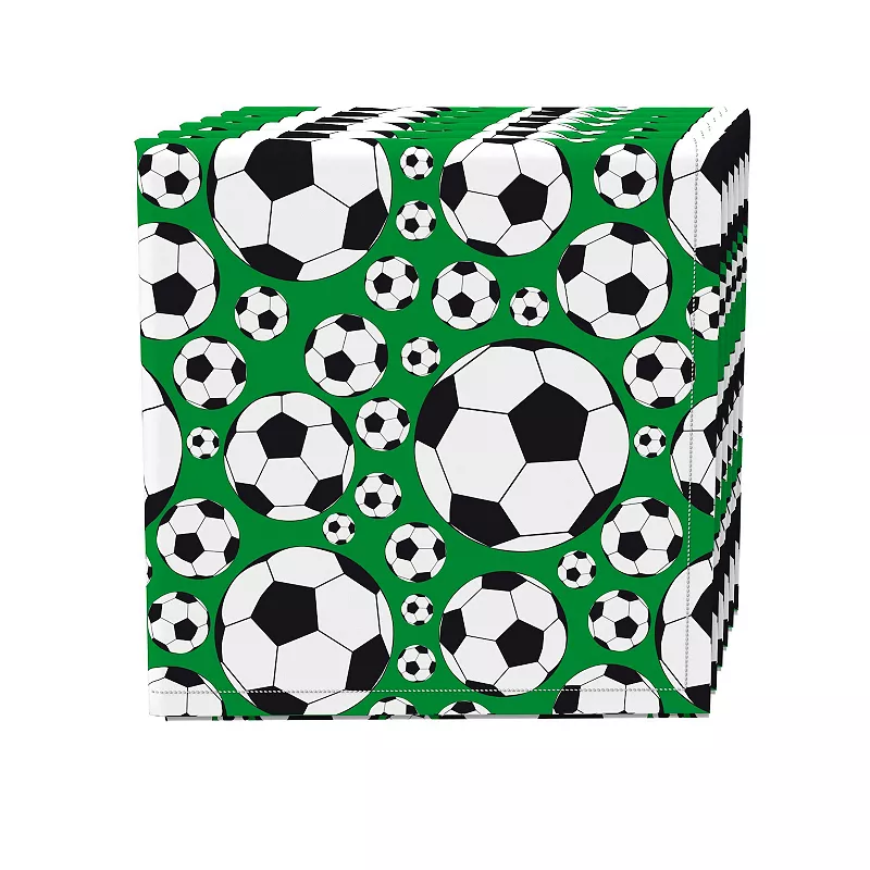 Napkin Set of 4， 100% Cotton， 20x20， Soccer Balls Green