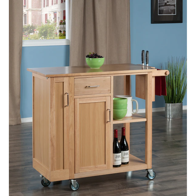 Winsome Wood 89443 Wood Base with Wood Top Rolling Kitchen Cart (18.98-in x 42.52-in x 35.63-in)