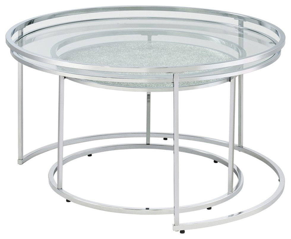 Furniture of America Belmont Metal 2 Piece Nesting Table in Chrome and Clear   Contemporary   Coffee Table Sets   by Homesquare  Houzz