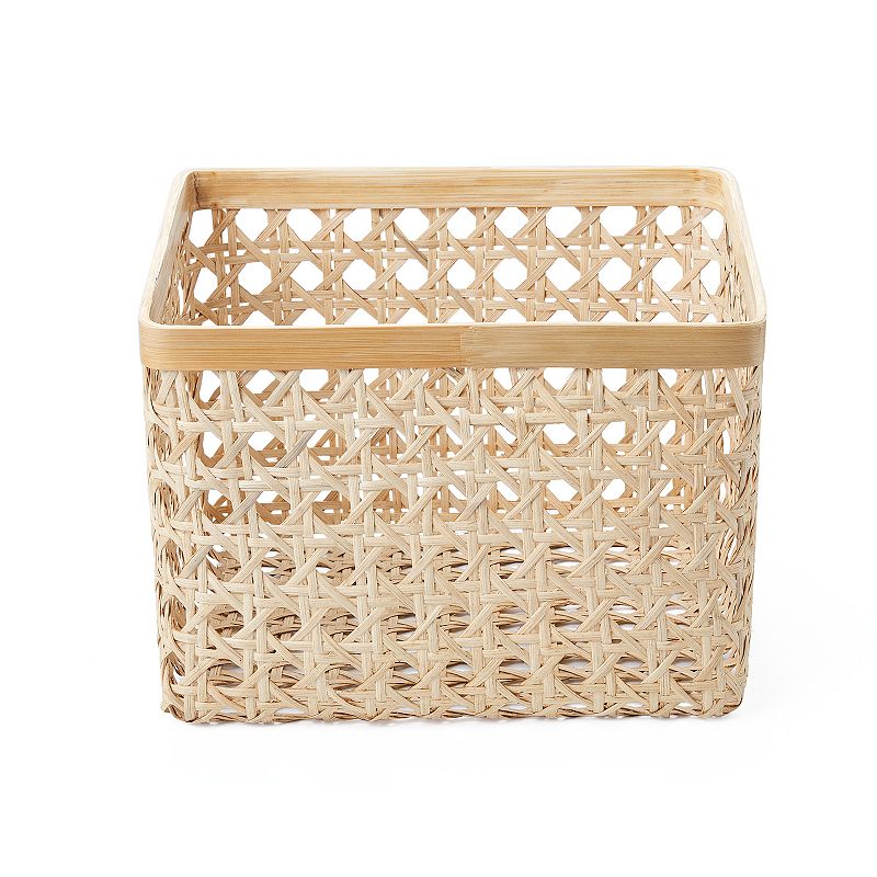 Saddle River Square Natural Open Weave Cane and Bamboo Rim Bin 2-piece Set