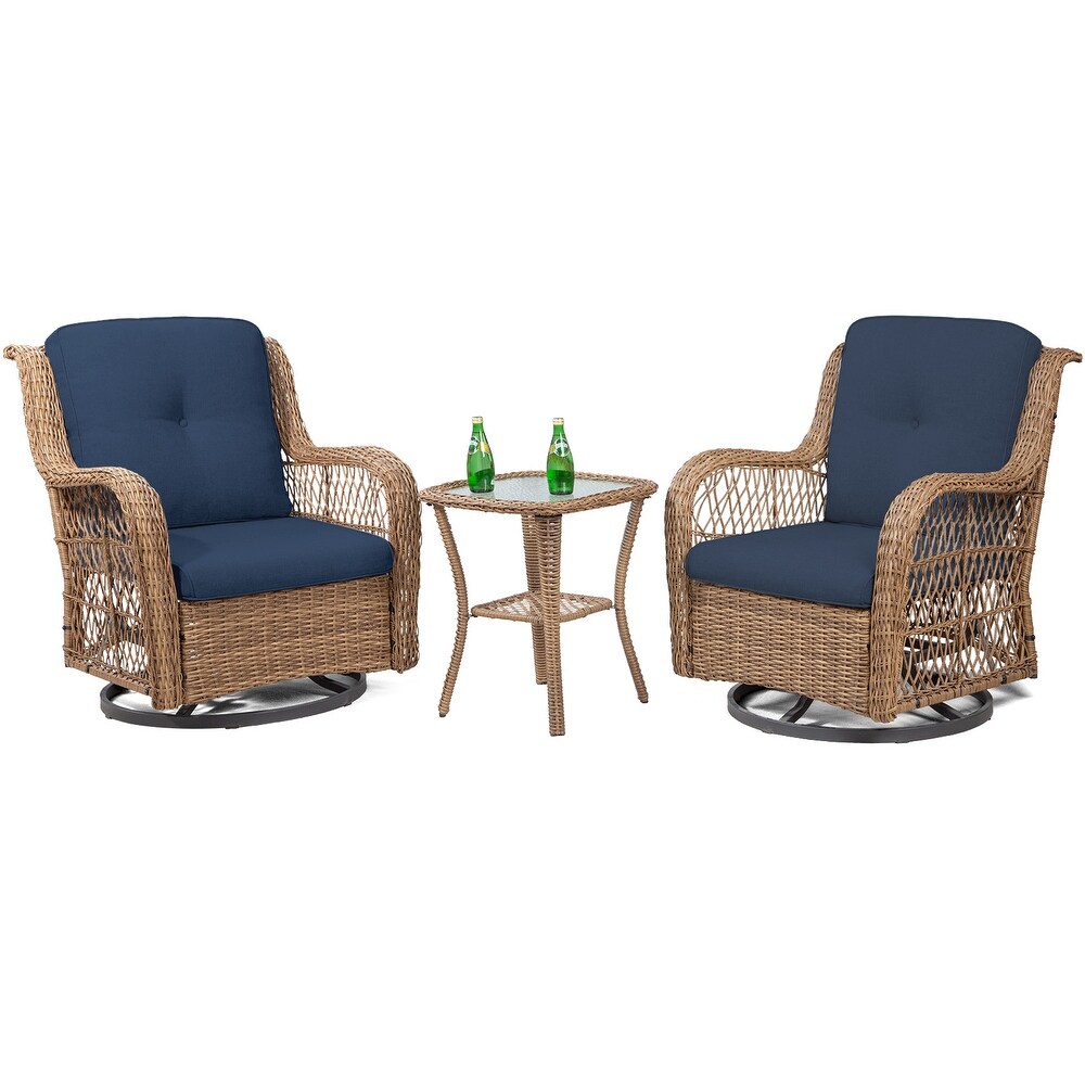 COZYWOR 3 Piece Yellow Wicker Outdoor Patio Swivel Rocking Chair