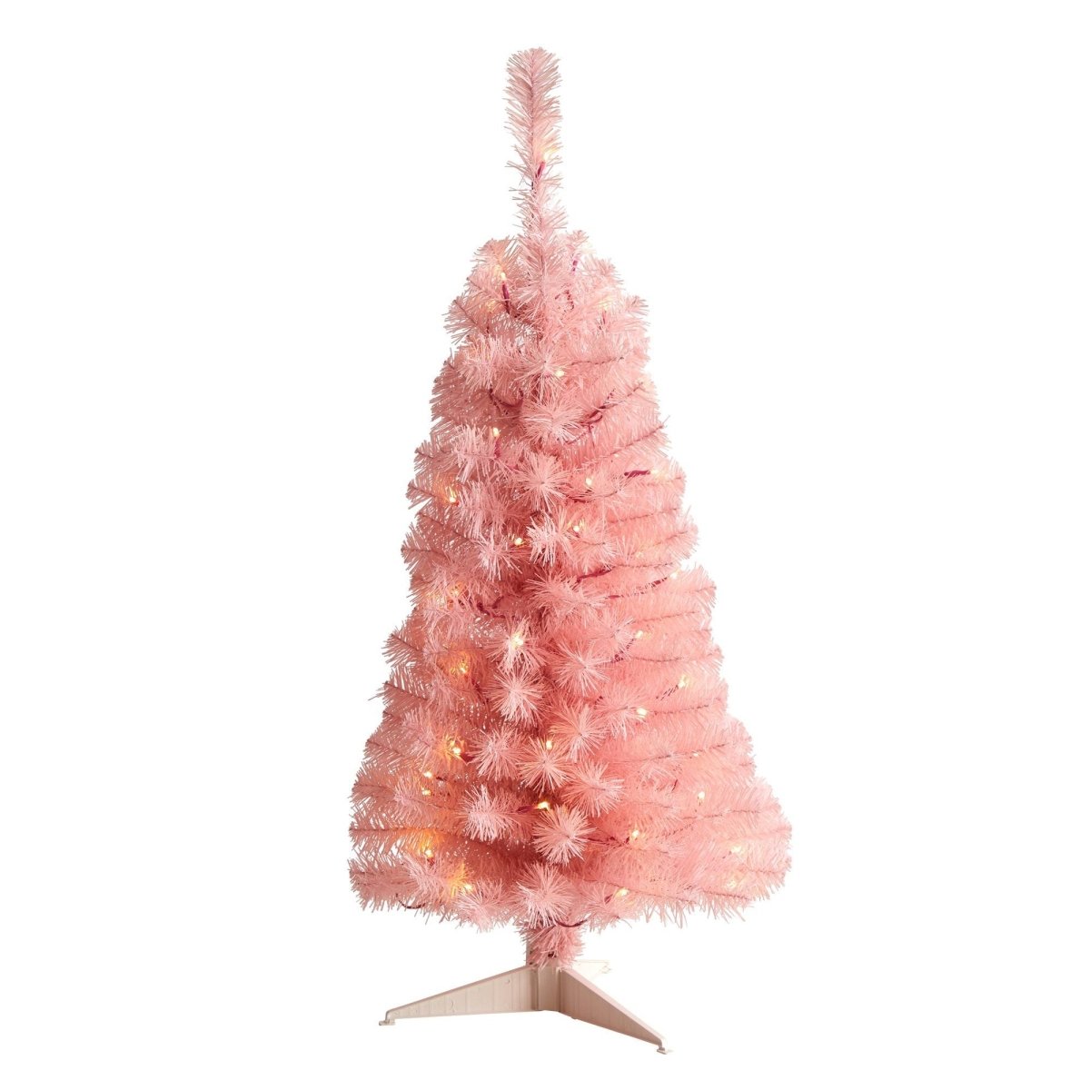 3’ Pink Artificial Christmas Tree with 50 LED Lights & 118 Bendable Branches - Whimsical Holiday Decor