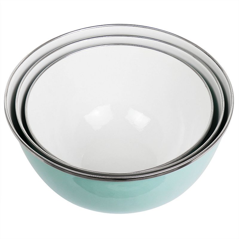 Gibson Everyday 6 Piece Enamel Mixing Bowl and Lid Set in Turquoise