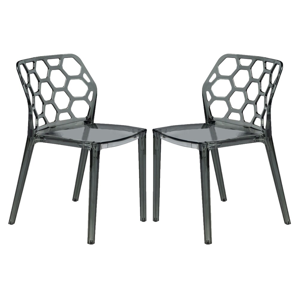 Dynamic Honeycomb Plastic Stackable Dining Side Chair Set of 2 by LeisureMod