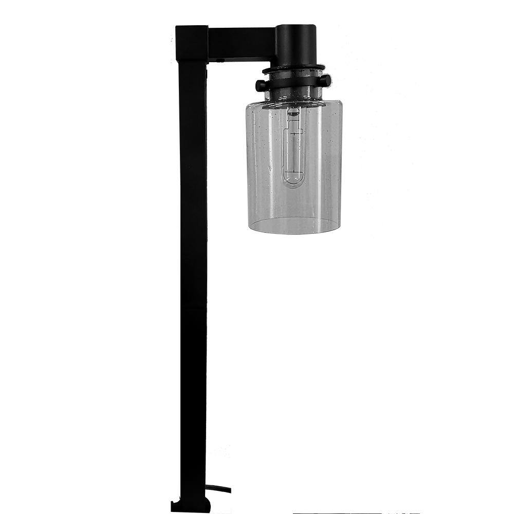 Hampton Bay Anderson Low Voltage 50 Lumens Black Integrated LED Path Light with Seeded Glass and Vintage Style Bulb 62919