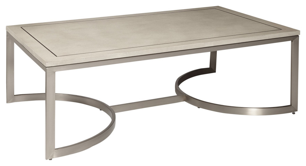 Unique Coffee Table  Geometric Brushed Nickel Base With Faux Shagreen Top  Gray   Contemporary   Coffee Tables   by Declusia  Houzz