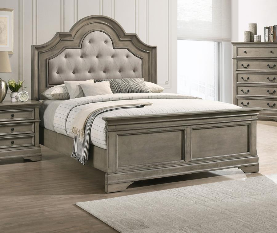 Manchester Bed With Upholstered Arched Headboard Beige And Wheat-222891