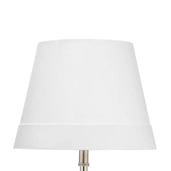 Marble Table Lamp with Wide Nickel Bottom， White and Silver