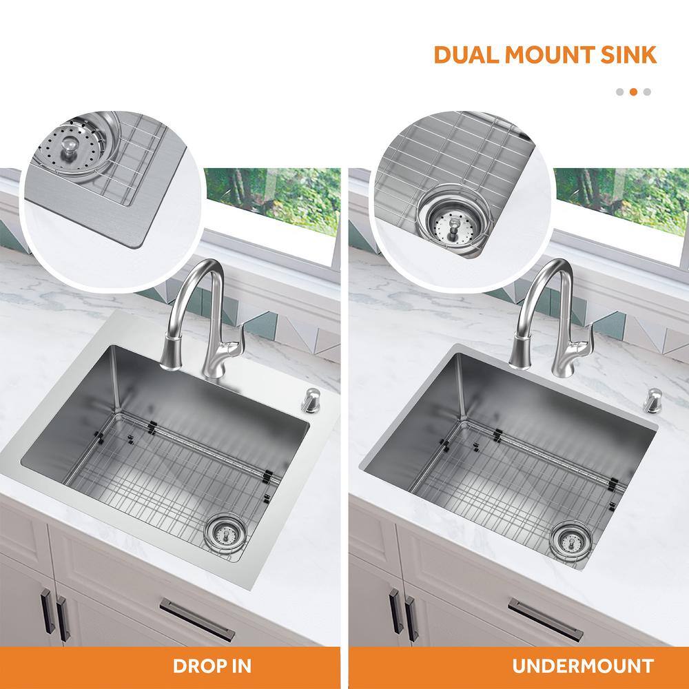 Glacier Bay AIO Dolancourt 25 in. Drop-inUndermount Single Bowl 18 Gauge Stainless Steel Kitchen Sink with Pull-Down Faucet VDR2522A1PA1