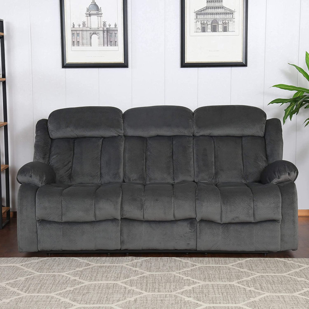 Contemporary Reclining Sofa  Unique Tufted Microsuede Upholstery  Charcoal Gray   Transitional   Sofas   by Decor Love  Houzz