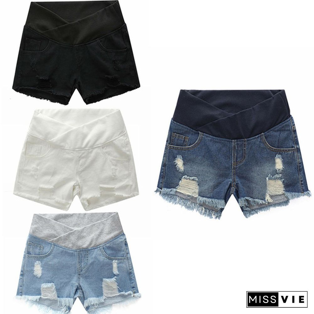 Summer Pregnant Women's Denim Shorts Fashion Belly Loose Shorts Maternity Elastic Shorts