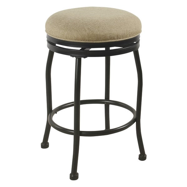 Metal Counter Stool with Swivelling Fabric Padded Seat， Beige and Black