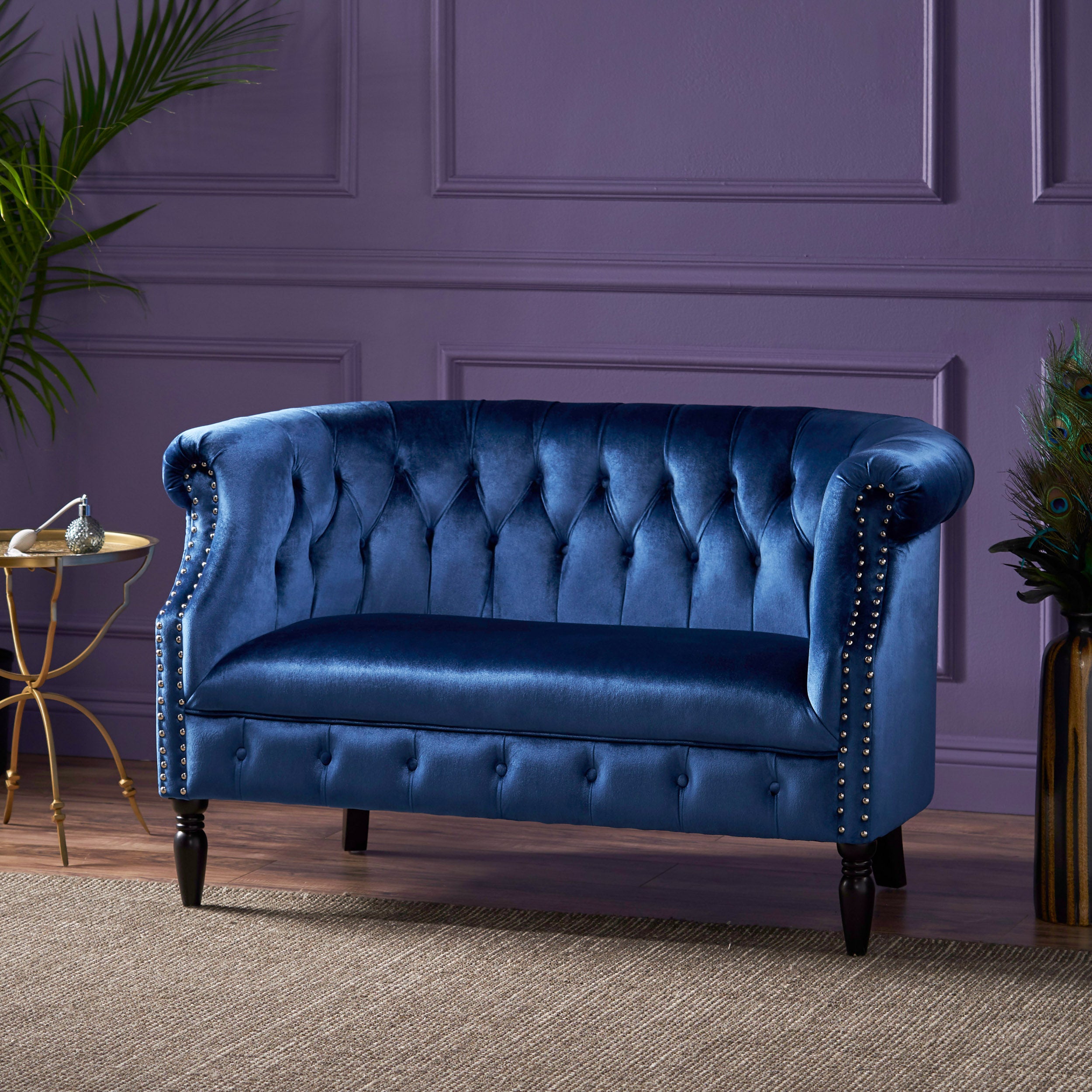 Melaina Tufted Scroll Arm New Velvet Loveseat