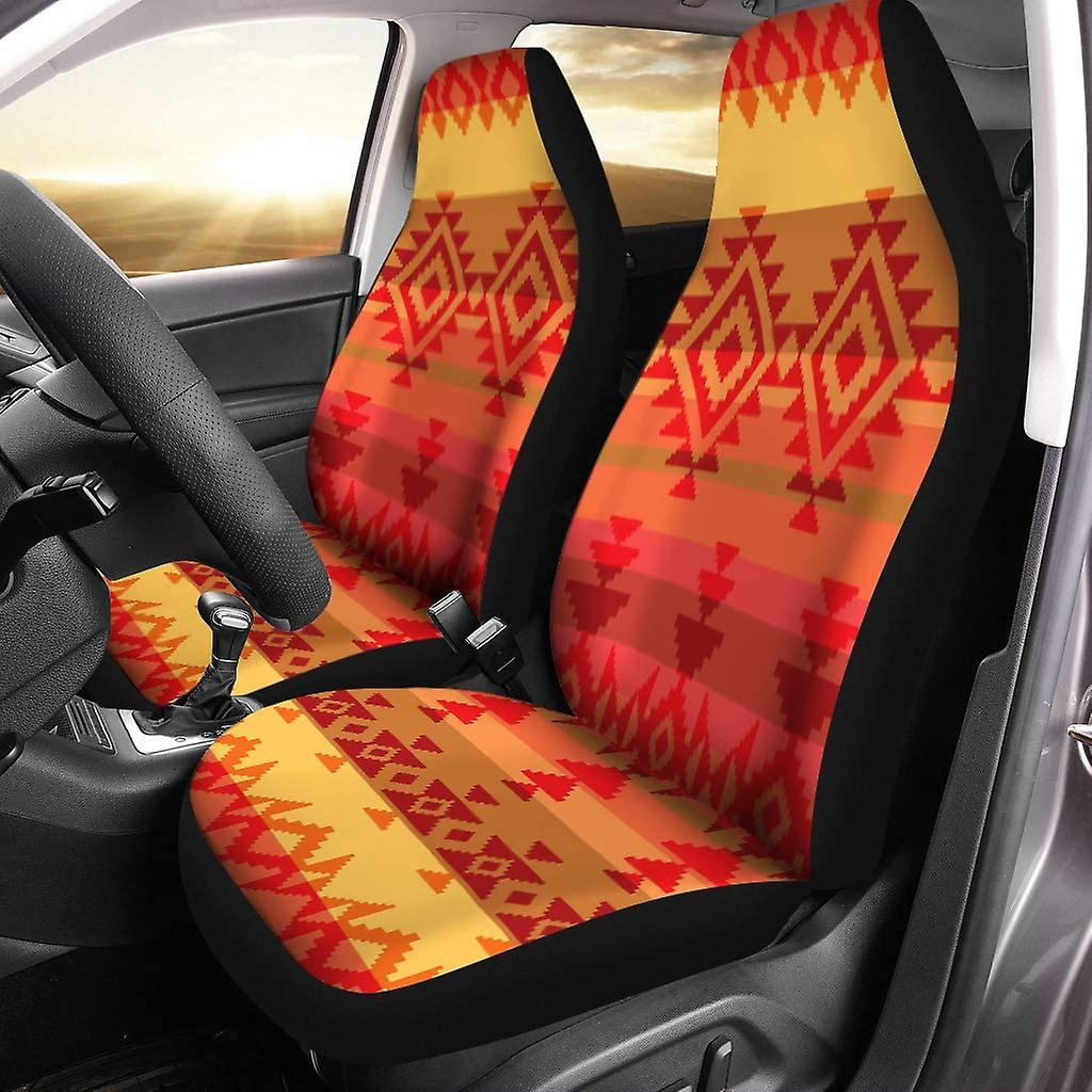 Set Of 2 Car Seat Covers Red Traditional Pattern Aztec Mexico Universal Auto Front Seats Protector Fits For Car，suv Sedan，truck