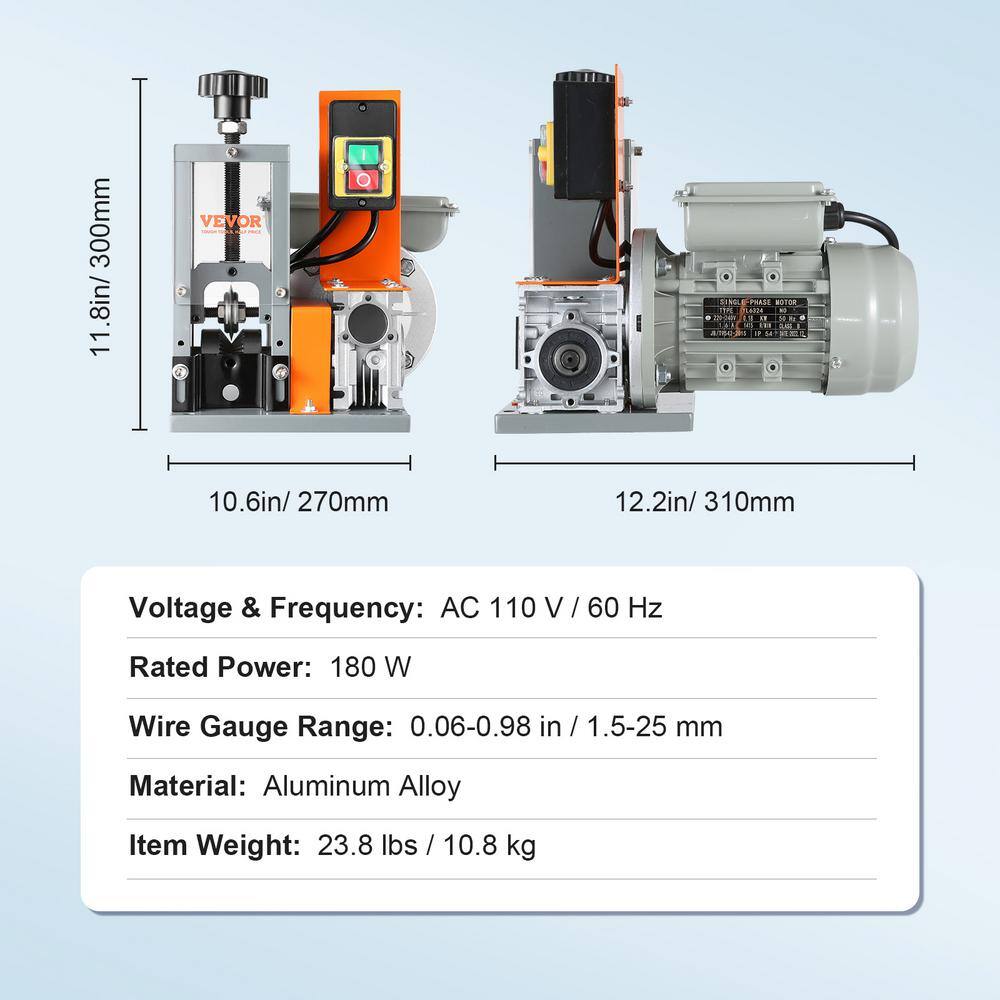 VEVOR Automatic Wire Stripping Machine 0.06in. to 0.98in. Electric Motorized Cable Stripper Peeler 180W 60 ft.min for Copper BX180W11525MMAVETV1