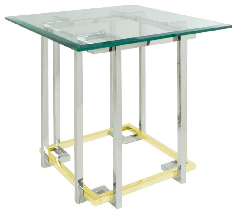 Palmiro End Table  Clear Glass Top  Polished Stainless Steel Base   Contemporary   Side Tables And End Tables   by Rustic Home Furniture Deco  Houzz