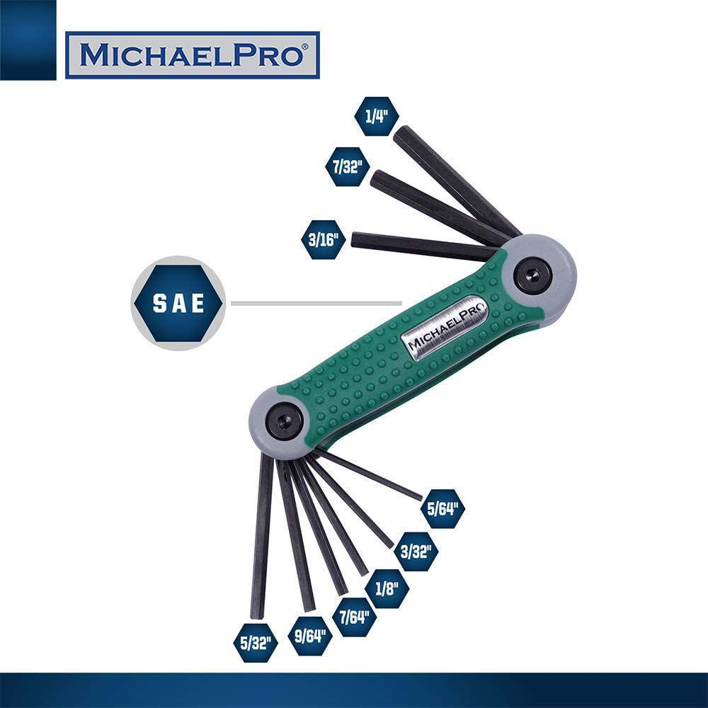 MICHAELPRO Folding Hex Key Allen Wrench Set with SAE and Metric in 17-Sizes Durable and Industrial Grade Tool (2-Pack) MP001007