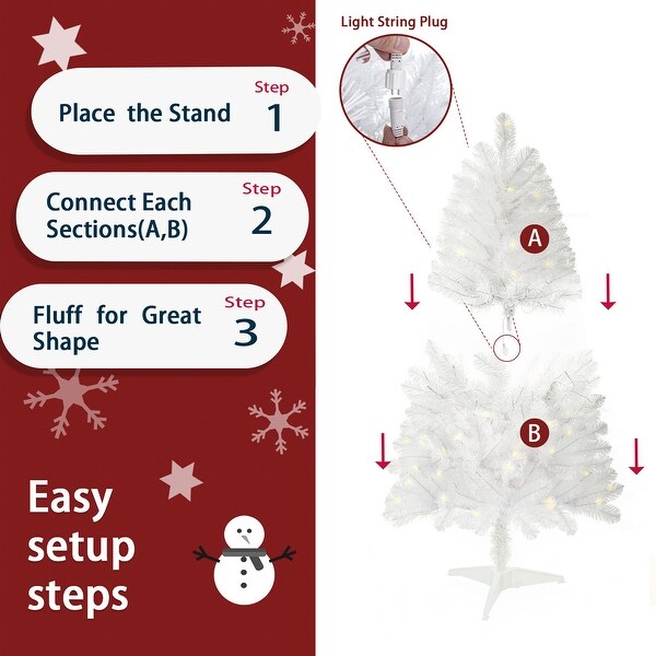 4ft Christmas Tree Prelit With Stand，100 Warm Led Lights，Realistic 241 Branch Tips PVC White Norwood Spruce Tree Easy Assembly