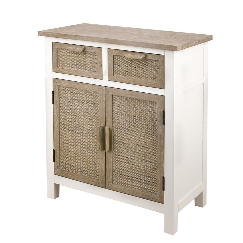 Vintage Style Storage Cabinet with 2 Drawers and 2 Doors  Buffets Sideboard with Sleek Wooden Handles  Antique White