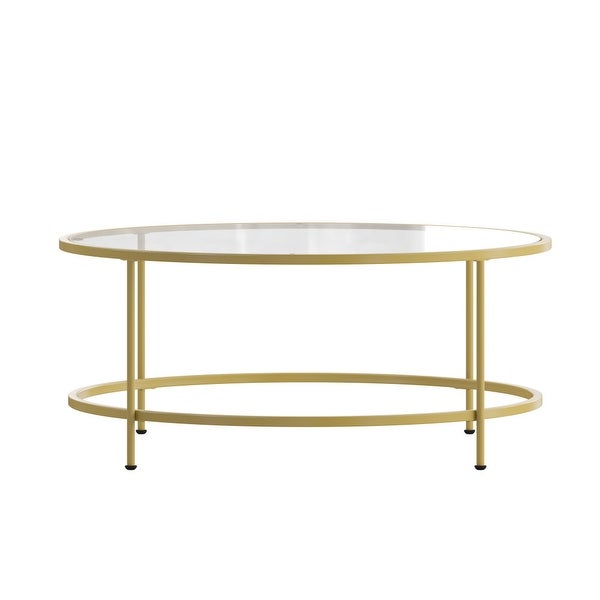 Glass Living Room Coffee Table with Round Metal Frame