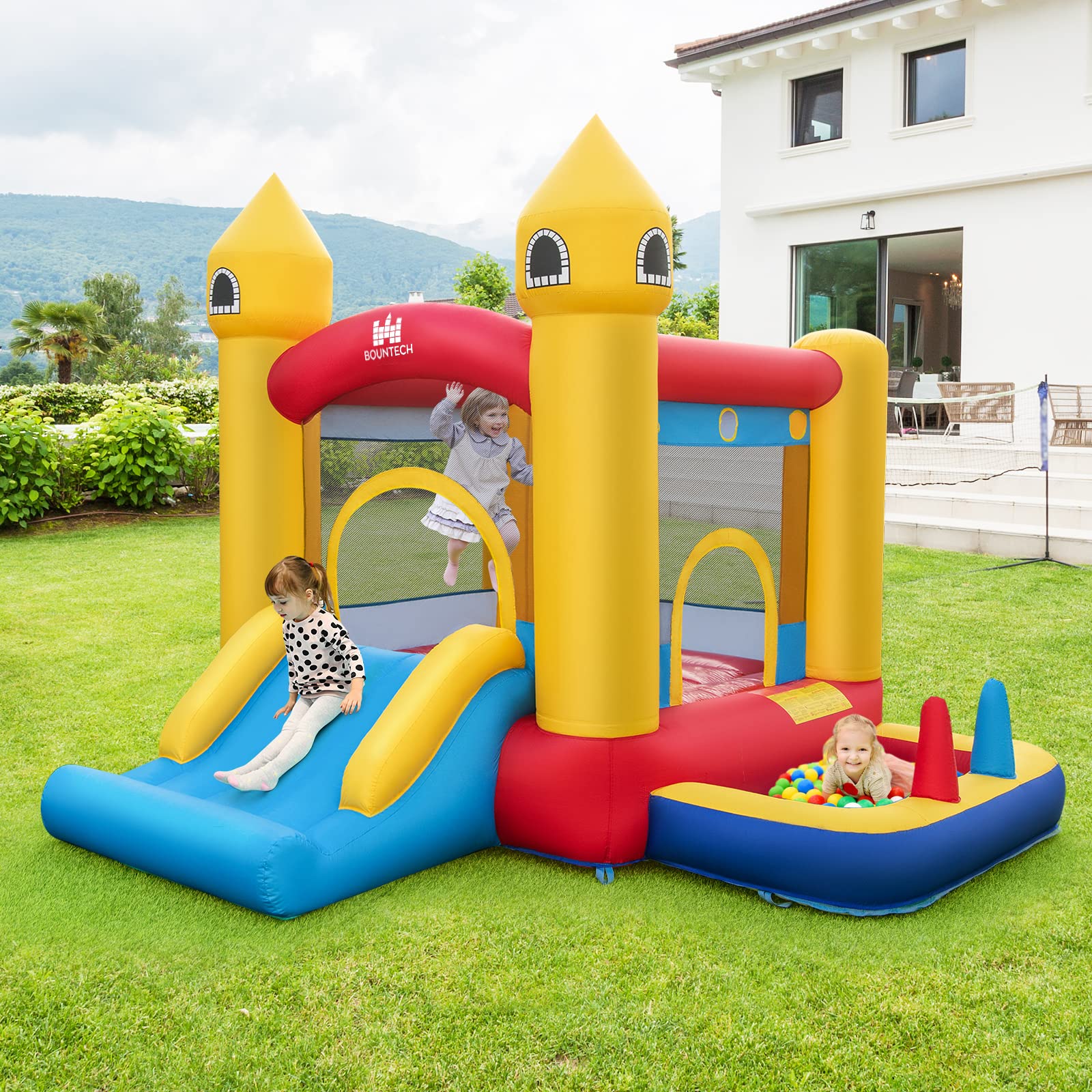 BOUNTECH Inflatable Bounce House, Bouncy House for Toddler Kids 5-12 Backyard Party Fun w/480W Blower, Basketball Hoop