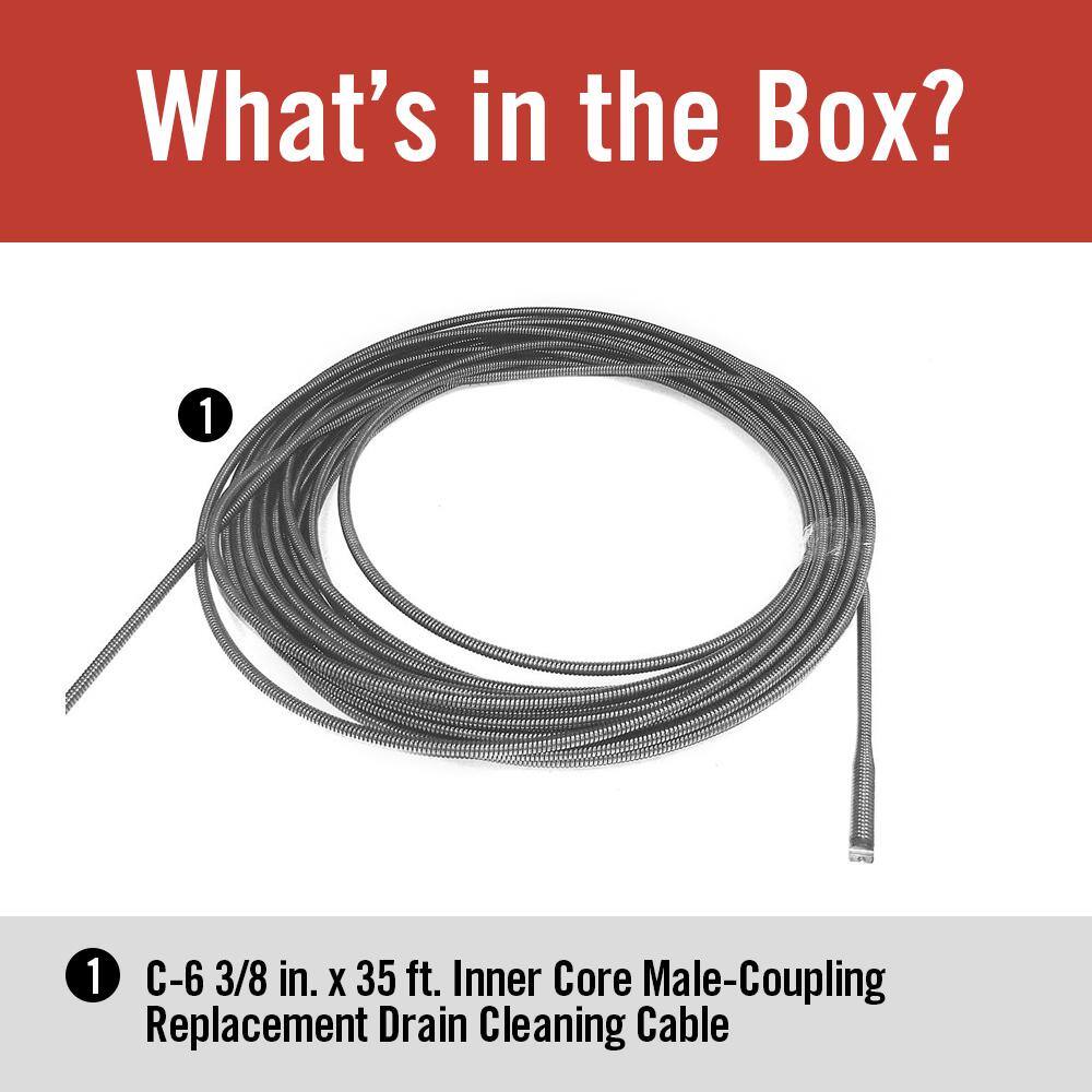 RIDGID 38 in. x 35 ft. C-6 All-Purpose Drain Cleaning Replacement Cable w Male Coupling End for K-40 K-45  K-50 Models 62260