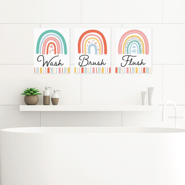 Big Dot Of Happiness Hello Rainbow Unframed Wash Brush Flush Boho Bathroom Wall Art 8 X 10 Inches Set Of 3 Prints