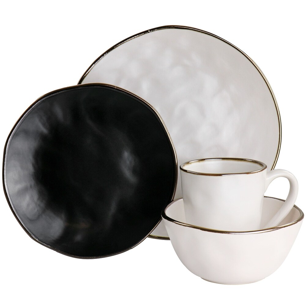 Hammered Stoneware Dinnerware 16 Piece Set in Assorted