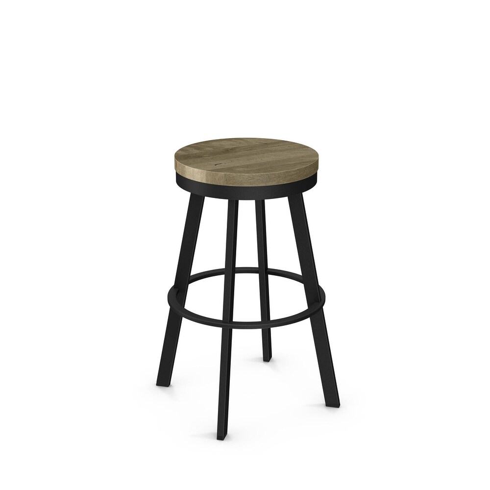 Amisco Warner Swivel Counter Stool with Distressed Wood Seat