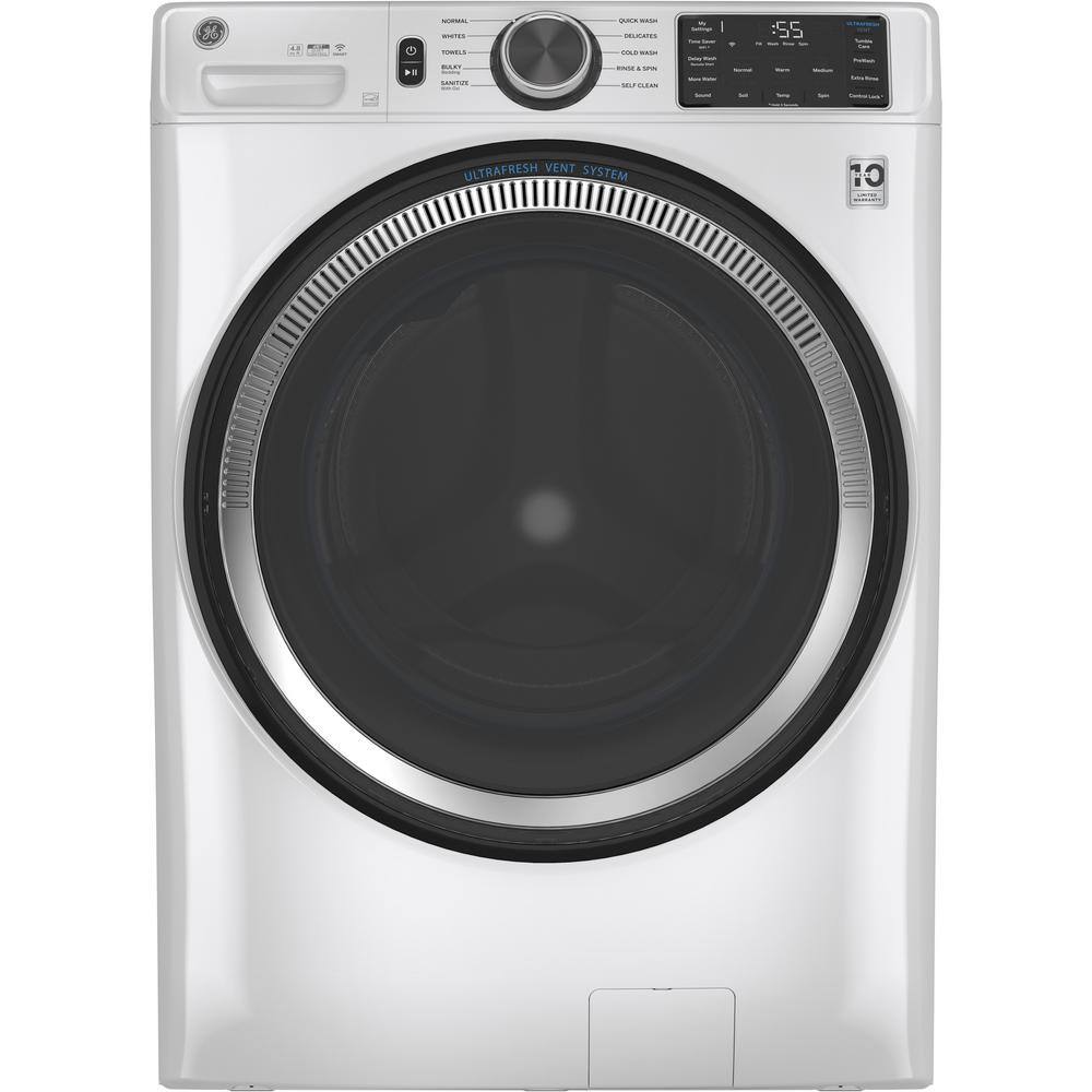 GE 4.8 cu. ft. Smart White Front Load Washer with OdorBlock UltraFresh Vent System and Sanitize with Oxi GFW550SSNWW