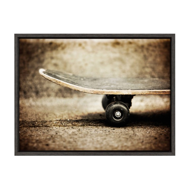 X 24 quot Sylvie Vintage Skateboard Framed Canvas By Shawn St Peter Gray Designovation