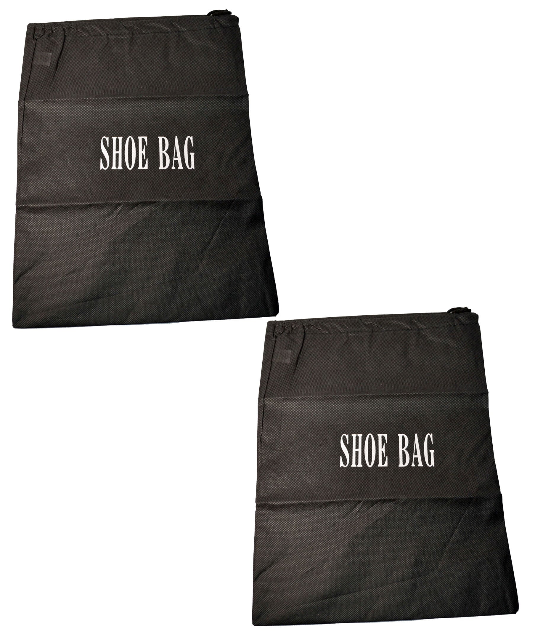 Black Shoe Bag With Drawstring Closure Travel Storage Set of 2